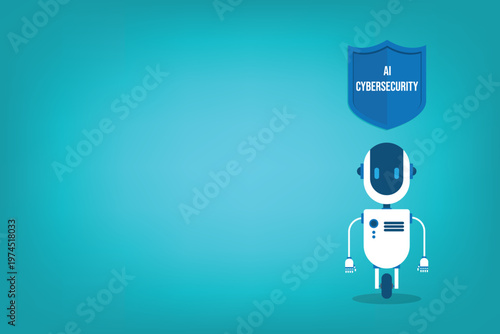 AI cybersecurity protection concept with robot assistant shield security technology digital data protection system for app interface dashboard and online network safety
