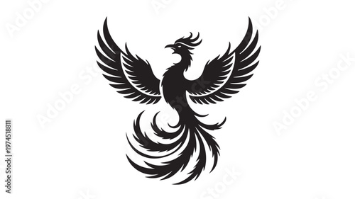Phoenix Bird Silhouette Spread Wings Vector for Mythology Rebirth and Corporate Resilience Branding
