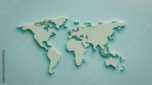 3d beige world map on teal background global geography concept