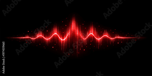 Abstract red heart beat wave and EKG cardiogram line on a black background representing a medical health monitor pulse and electrocardiogram graphic for cardiology