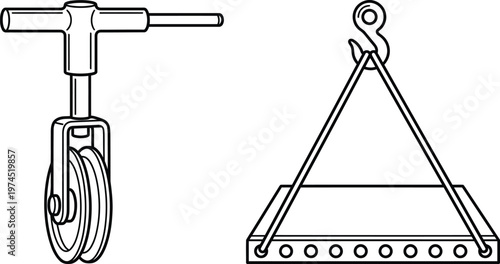 Vector graphic illustration of pulley system components including a wheel and hook
