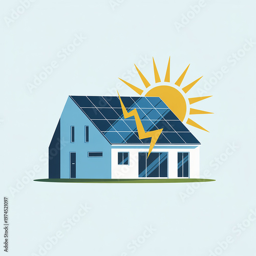 Solar panel house icon eco energy home vector