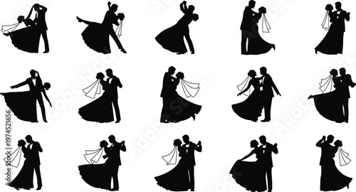 Elegant ballroom dancers silhouettes a collection of romantic dance poses