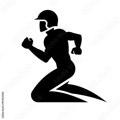 Baseball player sliding silhouette vector, professional athlete base runner action icon, black and white sports graphic for team logos and branding