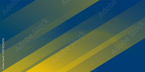 Abstract yellow and blue geometric curve overlap layer background with halftone dots decoration. Modern horizontal banner template design. Suit for cover, header, poster, banner, website, business
