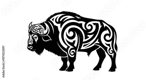 Black bison with tribal design.