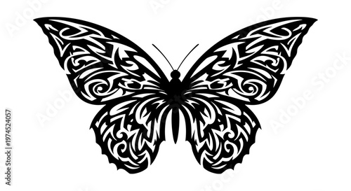 Black Butterfly with Intricate Patterns.