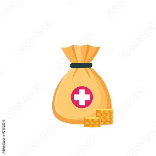 Medical Fund Money Bag with Coins, Healthcare Insurance Concept