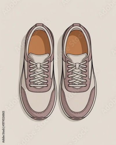 Sneakers pair top view on neutral beige background minimal clean footwear design
