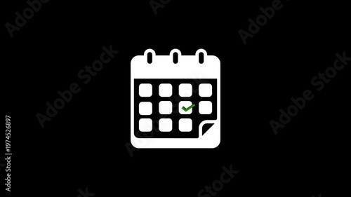 Modern calendar schedule icon with a checkmark for appointment confirmation, ideal for transparent animation background integration