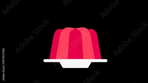 Strawberry jelly dessert on a plate with transparent animation background