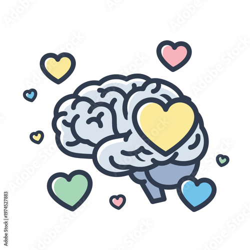 Brain with heart love mind symbol.