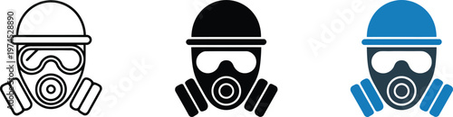 Gas mask safety set with helmet icons representing chemical protection in industrial environments