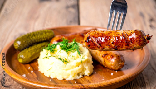 Medisterpolse with Mashed Potatoes and Pickles