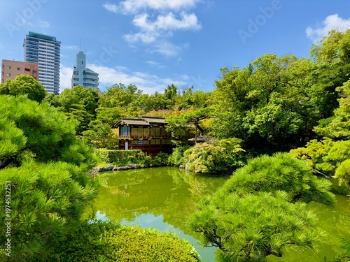 Sorakuen Garden with its small pond, in the center of Kobe.