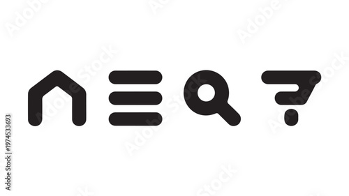 Mathematical Not Equal and Question Mark Symbols, Minimalist Black Inequality Sign and Query Icons for Education and Logic Concepts