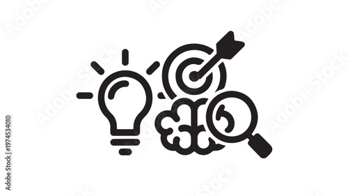 Innovation Strategy Icons Featuring Light Bulb Brain and Target for Creative Problem Solving