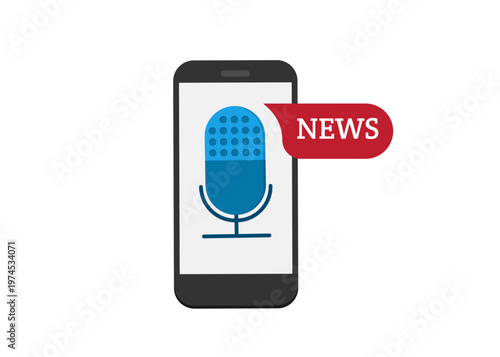 Mobile news podcast microphone icon on smartphone stock illustration.