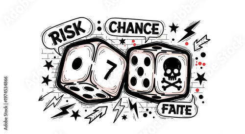 Risk and Chance Dice with Skull Symbol, Concept of Fate and Danger