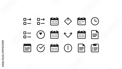Time Management Icons Set for Productivity Planning and Business Organization