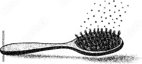 Hair brush releasing hair and debris on white background