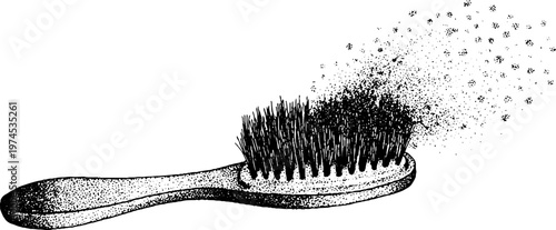 Bristle brush releasing particles in motion on white background