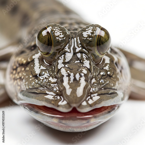 Detailed headshot of an unusual mudskipper fish with prominent eyes