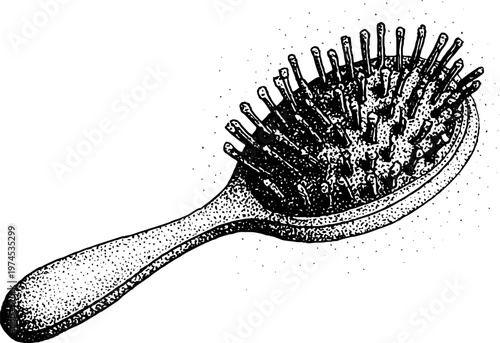 Oval paddle hair brush with rounded pin bristles on white background