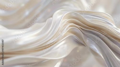 A pearl-toned abstract design featuring organic curves and fluid wave patterns, soft blended hues creating a serene atmosphere of depth and elegance, subtle highlights and shadows enhancing
