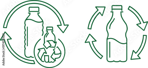 Plastic bottle recycling icons with circular arrows eco friendly waste management and reusable packaging vector illustration