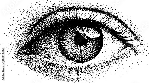 Human eye pointillism style study on white background