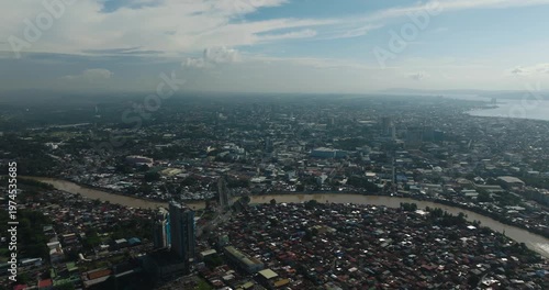 Wallpaper Mural Drone view of residential area in Davao City. Houses in riverside. Mindanao, Philippines. Torontodigital.ca