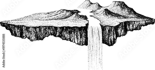 Floating plateau with waterfall cascading into open chasm
