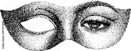 Half mask revealing single eye in closeup illustration