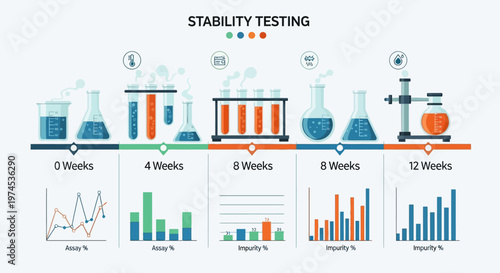 Stability testing graph shows laboratory equipment and charts over time
