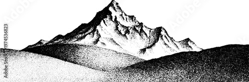 Tall mountain peak depicted with stipple shading on plain