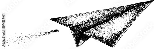 Single paper plane gliding across plain white background