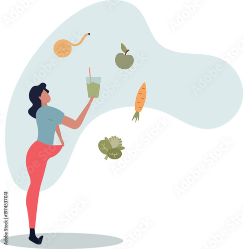 Weight loss.control nutrition with diet plan.flat vector illustration.result after losing weight, pants became loose.person's life situation and his activities.