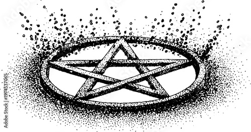 Pentagram symbol lying flat inside circular frame on surface