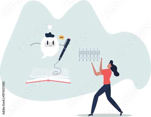 AI writing and artificial intelligence usage for typing.Artificial intelligence as effective and smart automation tool for copywriters and content creators.person's life situation and his activities.