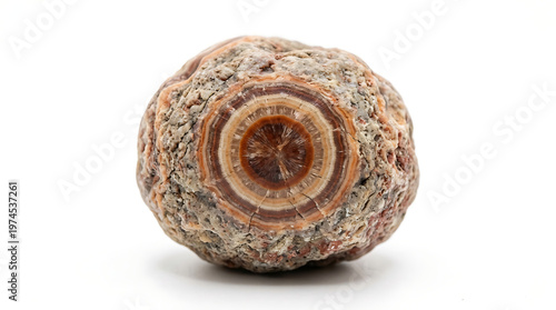 Detailed view of a unique geode, revealing intricate concentric mineral banding and natural beauty