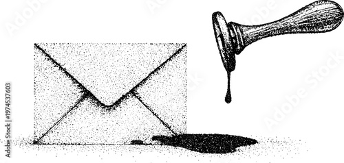 Envelope receiving wax seal with dripping wax on surface