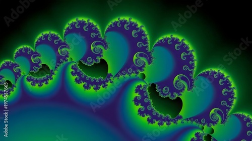 Emerald green and blue recursive fractal – Suitable for environmental science, infinite possibility themes, or modern art.