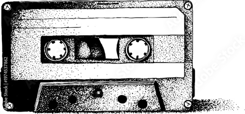 Audio cassette tape lying on textured surface closeup