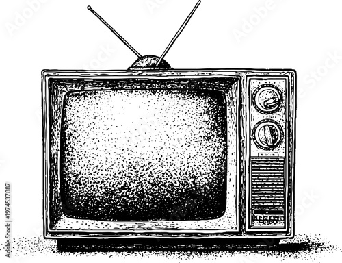 Vintage television showing static in plain studio backdrop