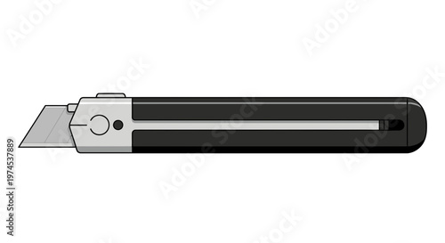 Utility Knife with Silver Blade on Black Handle, Studio Shot