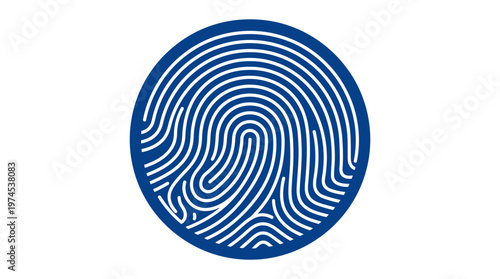Unique Blue Fingerprint Biometric Identification Symbol on Isolated White Background