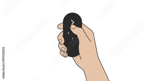 Human Hand Holding Black Remote Control with Buttons on Isolated White Background