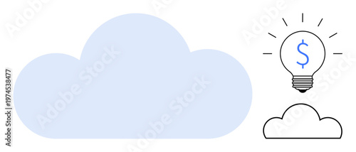 Cloud technology, digital economy, innovation, creative ideas, data storage, financial technology. Light bulb with dollar sign and cloud icon. Cloud technology and digital economy concept