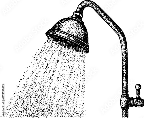 Wall mounted shower head releasing steady stream of water